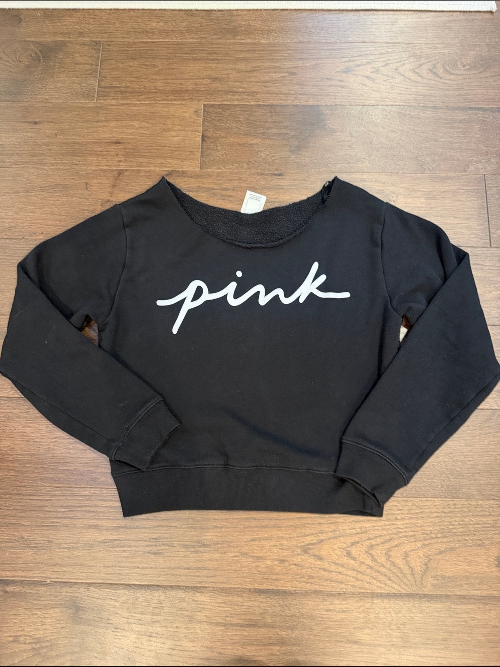 PINK Victoria's Secret Off-Shoulder Black Sweatshirt Medium - C28-013